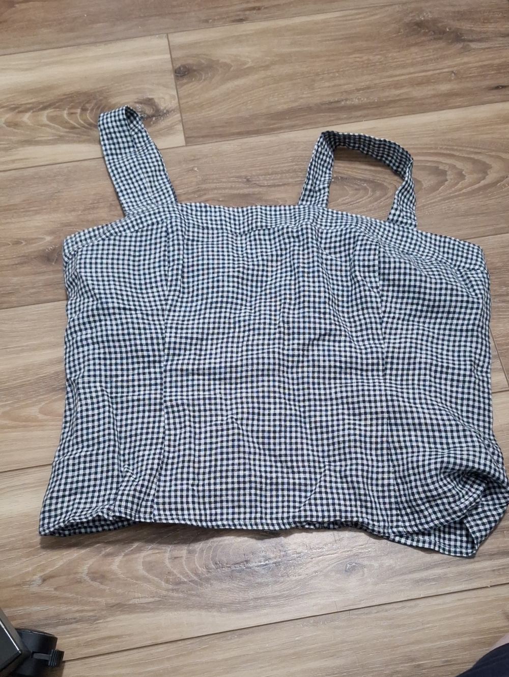 Quince 100% European Linen Fitted Tank Black and White Gingham EUC